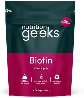 Biotin Hair Growth Supplement - 1 Year Supply High Strength Biotin 10,000mcg Per Tablet, Hair Skin and Nails Vitamins for Women & Men, 365 Vegan Biotin Tablets - Easy to Swallow UK Made Hair Vitamins