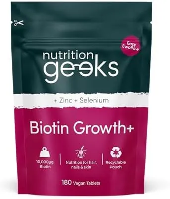 Biotin Hair Growth Supplement - 180 Vegan Tablets Enhanced with Zinc & Selenium, Hair Vitamins Complex - Biotin 10000 mcg - Hair Skin and Nails Vitamins for Women & Men UK (Packaging Design May Vary)