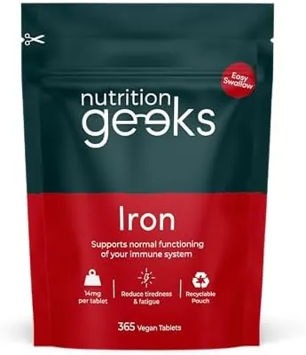 Iron Tablets High Strength 14mg - 365 Tablets, 12 Months Supply - Vegan Iron Supplements for Women and Men - Ferrous Fumarate, Reduces Tiredness and Fatigue - UK Made Vitamin