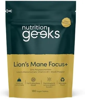 Lions Mane Supplement 4000mg with Vitamin B1 & Black Pepper, 180 Vegan Tablets - Lion's Mane Mushroom 15:1 Extract (Not Lions Mane Powder or Capsules), UK Made for Mental Performance & Nervous System