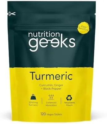 Turmeric Tablets 2000mg with Black Pepper & Ginger - 120 High Strength Curcumin Supplements - Easy Swallow Tablets (Not Turmeric Capsules or Powder) - Vegan - UK Made