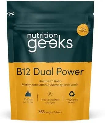 Vitamin B12 Tablets High Strength - 1 Year Supply (365 Tablets) - 1000mcg Dual Power B12 Vitamin Complex with Methylcobalamin & Adenosylcobalamin - Vegan Supplement - (Packaging Design May Vary)