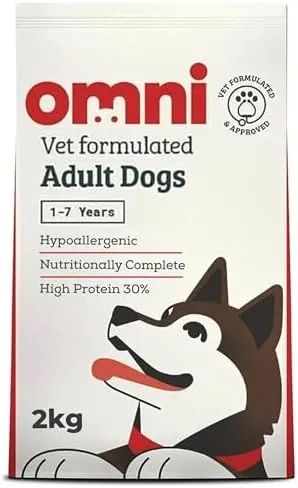 OMNI Hypoallergenic Dog Food 2kg for Adult Dogs - Protein-Rich Dry Kibble, Made in the UK with Natural Ingredients, Backed by Vets, Supported By Science, Dragons’ Den Winners