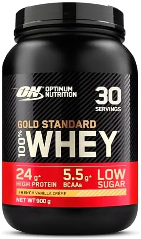 Optimum Nutrition Gold Standard Whey Protein Powder Muscle Building Supplements With Glutamine and Amino Acids, French Vanilla Creme, 30 Servings, 900 g, Packaging May Vary, 891 - 908 g