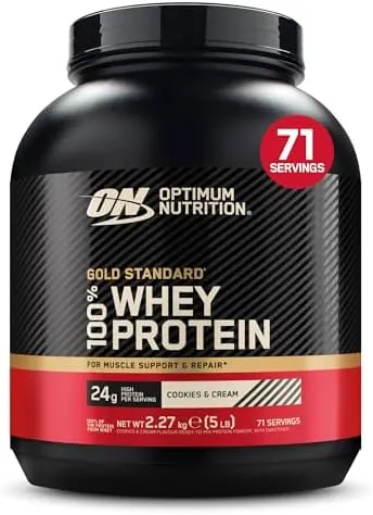 Optimum Nutrition Gold Standard Whey Protein Powder, Cookies and Cream, 71 Servings, 2.27kg