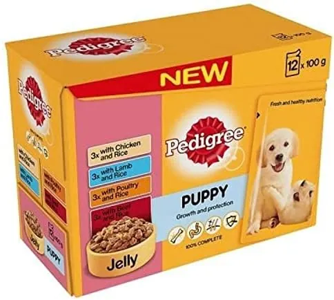 Pedigree Puppy Wet Food with Meat Selection in Jelly, 12 x 100g