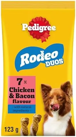 Pedigree Rodeo Duos - Dog Treats - with Chicken & Bacon - 70 Sticks (Pack of 10)