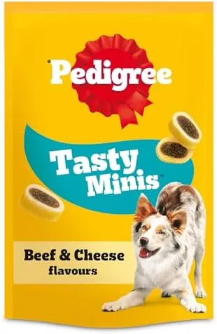 PEDIGREE TASTY MINIS Adult Dog Treats Cheese & Beef Nibbles 140g - Pack of 8, Packaging May Vary
