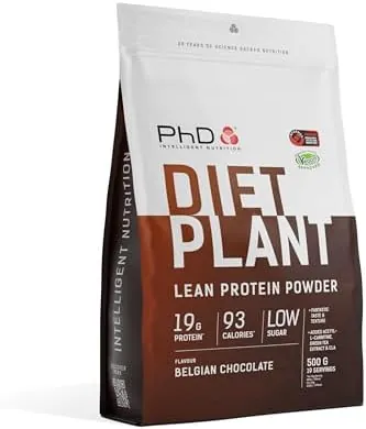 PhD Nutrition Diet Plant, Vegan Protein Powder Plant Based, Belgian Chocolate, High Plant Protein, 20 Servings Per 500g Bag
