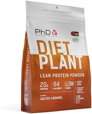 PhD Nutrition Diet Plant, Vegan Protein Powder Plant Based, Salted Caramel, 20g of Plant Protein, 40 Servings Per 1 Kg Bag [Packaging May Vary]