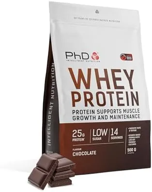 PhD Nutrition Whey Powder 500g Chocolate – with 25g Informed Protein per Serving, enriched with Well-Tolerated Cultures
