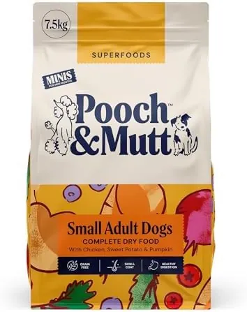 Pooch & Mutt - Adult Minis Superfood Complete Dry Dog Food Grain Free (Small Sized Kibble), for Small Dogs, Chicken, 7.5kg