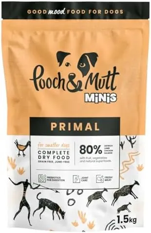 Pooch & Mutt - Primal High Protein Grain Free Dry Dog Food (Small Sized Kibble), Lamb And Ostrich Flavour, 1.5kg