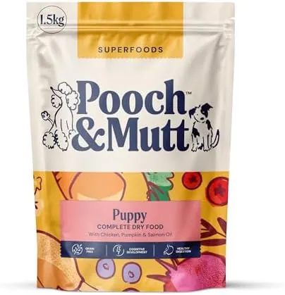Pooch & Mutt - Puppy Superfood Complete Dry Dog Food Grain Free (Regular Sized Kibble), Chicken, 1.5kg