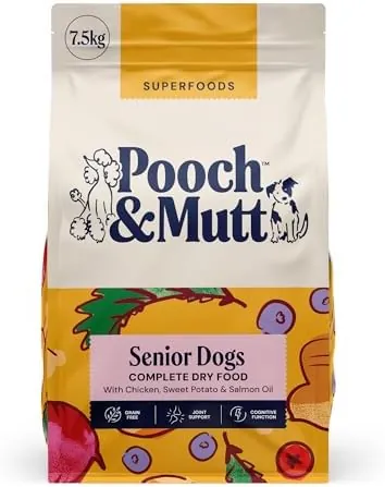 Pooch & Mutt - Senior Superfood Complete Dry Dog Food Grain Free (Regular Sized Kibble), for Older Dogs, Chicken, 7.5kg