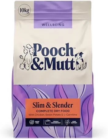 Pooch & Mutt - Slim & Slender Complete Dry Dog Food Grain Free (Regular Sized Kibble), for Weight Control and Weight Loss, Chicken and Sweet Potato, 10kg