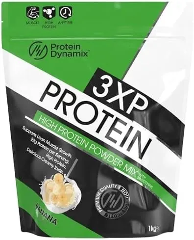 3XP Whey Protein Powder - Whey, Pea & Hydrolysed Wheat Blend for Lean Muscle Growth - Banana Flavour - 22g Protein • 127kcal Per Serving - 1Kg