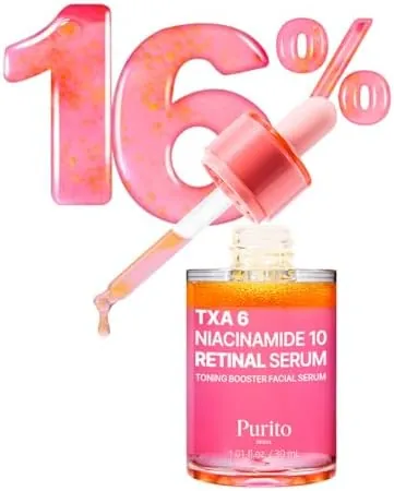 PURITO TXA 6% Niacinamide 10 Retinal Facial Serum, for Dark Spots, Post-Acne Marks, Uneven Tone & Hyperpigmentation, 16% Triple Active Formula for Clear Skin, Korean skincare, 30mL 1.01 fl.oz