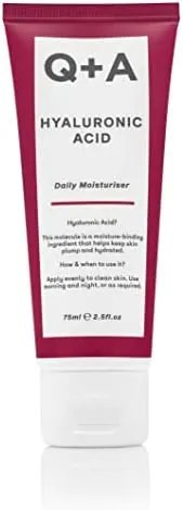 Q+A Hyaluronic Acid Daily Moisturiser (75ml), Hydrating Face Cream with Polyglutamic Acid and Rice Bran Extract, For Soft, Even and Nourished Skin, Fragrance Free Skincare
