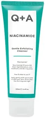Q+A Niacinamide Gentle Exfoliating Face Cleanser (125ml), Face Scrub, Exfoliating Face Wash with Jojoba Esters and Prebiotics, Cleanses While Calming Sensitivity and Blemish-Prone Skin, Fragrance Free