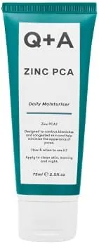 Q+A Zinc PCA Daily Moisturiser (75ml), Hydrating Moisturiser Face Cream for Oily and Blemish-Prone Skin, with Niacinamide and Ginseng, Oil Control and Pore Minimising, Fragrance Free Skincare