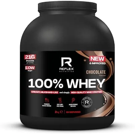 Reflex Nutrition 100% Whey Protein - 80% Pure Whey Protein - EAA Amino Acids - No Added Sugar - Whey Protein Powder for Pre Workout & Post Workout Recovery (Chocolate, 2kg, 66 Servings)