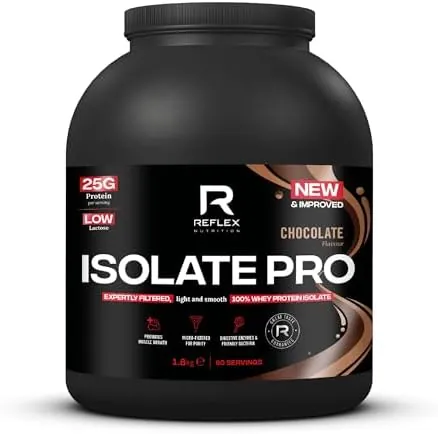 Reflex Nutrition Isolate Pro - 83% Premium Protein from Whey Isolate Protein Powder - Fast Absorption, Low Lactose, Low Fat, Low Sugar Protein Shake - Muscle Gain (Chocolate, 1.8kg, 60 Servings)