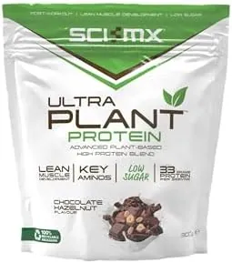 SCI-MX Ultra Plant - Chocolate Hazelnut Flavour Vegan Protein Powder Blend + Vitamin B Compex - Muscle Growth & Maintenance - Low Sugar, Non-GMO - 900g (20 servings) 34g protein per serving