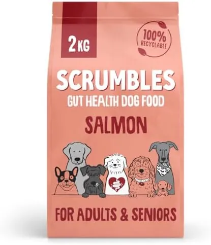 Scrumbles Natural Dry Dog Food, Grain Free Recipe with Fresh Salmon, for Adults and Senior Breeds, 2 kg Bag,package may vary