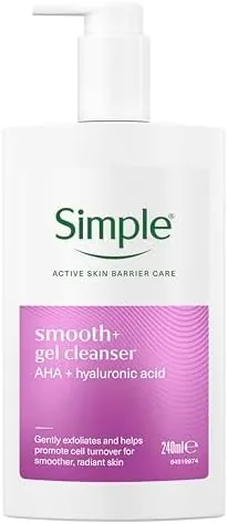 Simple Smooth+ Gel Facial Cleanser AHA + hyaluronic acid gently exfoliates and helps promote cell turnover for smoother, radiant skin 240 ml