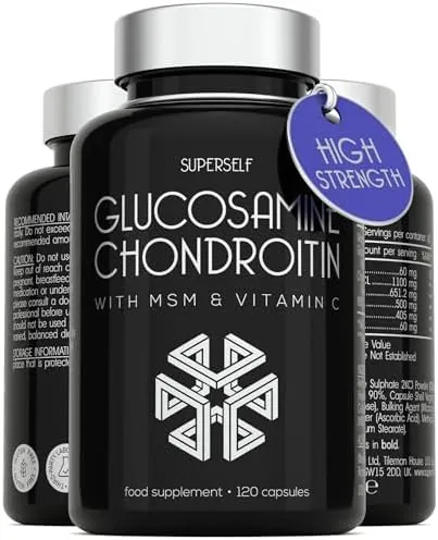 Glucosamine and Chondroitin High Strength - Glucosamine Sulphate with Chondroitin, MSM & Vitamin C - 120 Capsules - 1720mg Glucosamine Complex - Combination Joint Care Supplements for Men & Women