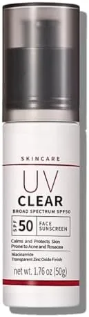 Mineral Sunscreen SPF 50 Face, Zinc Oxide Sunscreen for Acne Prone Skin Sensitive Skin, Soothing Sun Cream SPF 50, UV Clear Broad-Spectrum, Lightweight, Non-Greasy, 50ml