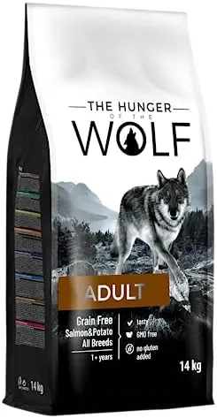 The Hunger of the Wolf Dry Dog Food - For All Breeds and Allergic Dogs, Delicate Grain Free Formula with Salmon and Potatoes, Adult - 14 kg