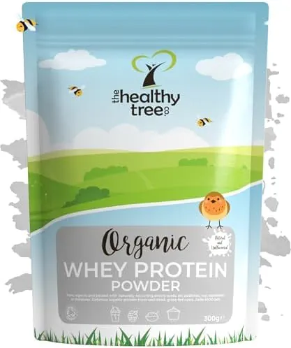 Organic Whey Protein Powder (300g) - Grass Fed Unflavoured Organic Protein Powder by TheHealthyTree Company - Low Carb Natural Protein for Muscle Growth & Recovery
