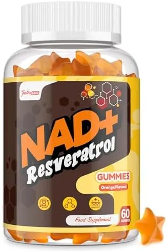 NAD+ Resveratrol Gummies 1310mg, High Absorption Formula with TMG, Hydrolysed Marine Collagen & Black Pepper Extract, NAD+ Supplement for Energy & Anti-Aging, Orange Flavour, 60 Gummies