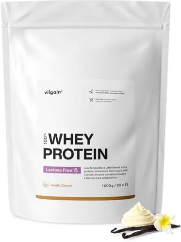 Vilgain Lactose Free Whey Protein - 1000 g - 75% Protein, Lactose Free, sweetened with stevia, Ultra-Filtered at Low temperatures (1000g, Vanilla)