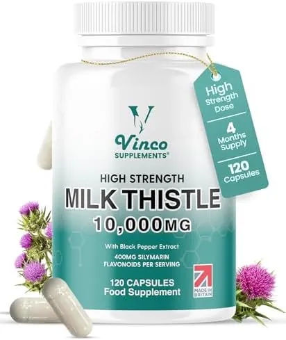 Milk Thistle Extract 10000mg - High Potency 400mg Silymarin per Capsule - 120 Capsules (Not Tablets) with Black Pepper Extract - Vegan Liver Support Supplement - 4-Month Supply - Made in UK