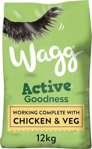 Wagg Active Goodness Complete Dry Adult Dog Food Chicken & Veg 12kg - For All Active Working Dog Breeds