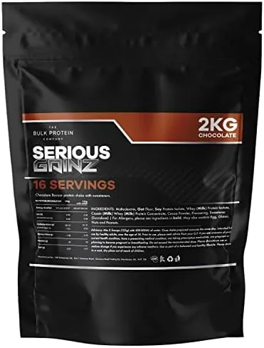 SERIOUS Gainz 2kg - Whey Protein Powder - Weight Gain, Mass Gainer - 30g Protein Powders - The Bulk Protein Company (Chocolate, 2kg)