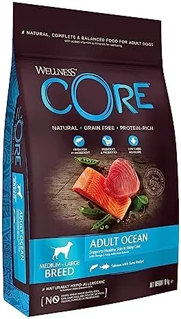 Wellness CORE Ocean 10 kg, Salmon & Tuna – Dry Dog Food for Medium to Large Breeds, Grain-Free, Natural, Hypoallergenic, Protein-Rich, High Fish Content, Supports Healthy Skin & Shiny Coat
