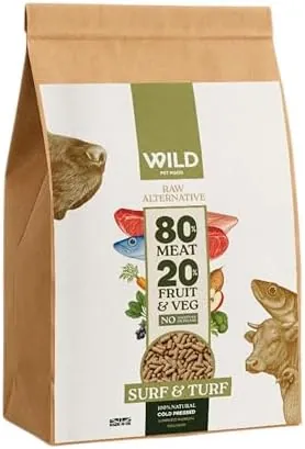 Surf & Turf (2.5 kg) Dog Food Dry, Grain-Free and Raw 80:20 Cold Pressed, Low Fat, High Protein and Nutritionally Complete with Superfoods - Gastrointestinal Dog Food - Adult or Puppy