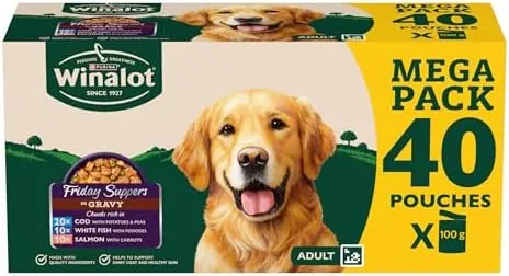 WINALOT Friday Suppers Mixed Variety Fish in Gravy Wet Dog Food Pouches 40x100g
