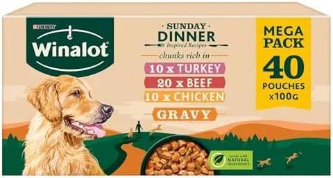 WINALOT Sunday Dinner Mixed in Gravy Wet Dog Food Pouches 40x100g