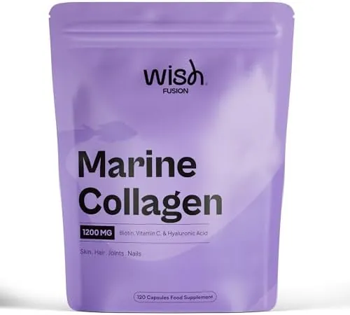 Marine Collagen Supplements for Women 100% Pure with Biotin, Vitamin C and Hyaluronic Acid for Hair, Skin and Nails Vitamins, Marine Collagen Capsules to Support Joints, 120 Capsules