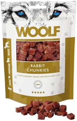 WOOLF Chunkies - Complementary Snacks for Dogs. Dog Treats with Natural Ingredients and High Meat Content, Balanced Nutrition, Free from Artificial Additives. Suitable for Puppies (Rabbit, 100g)