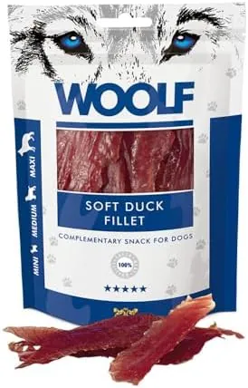 WOOLF Soft Duck Fillet Dog Treats - Complementary Snacks for Dogs. All-Natural Ingredients, High Meat Content, Nutritional, Free from Artificial Additives. Suitable for Dogs (100g)