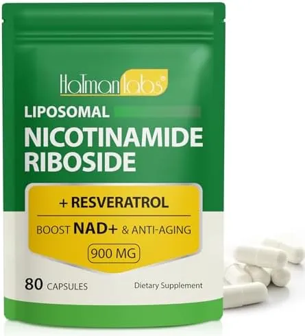 Liposomal NAD+ Supplement with Trans Resveratrol, NAD Nicotinamide Riboside Resveratrol 900mg Supplement for Anti-Aging, Energy, Focus - Gluten-Free, Non-GMO- 80 Capsules