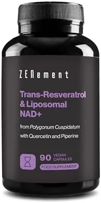 Trans-Resveratrol & NAD+ Liposomal, with Quercetin and Piperine, 580 mg per Capsule, 90 Capsules - Anti-Aging and Sirtuin Activator - Zenement