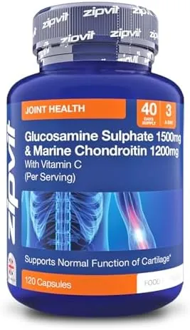 Zipvit Glucosamine and Chondroitin High Strength with Glucosamine Sulphate 1500mg, Marine Chondroitin 1200mg and Vitamin C, Joint Care Supplements for Men and Women, 120 Capsules